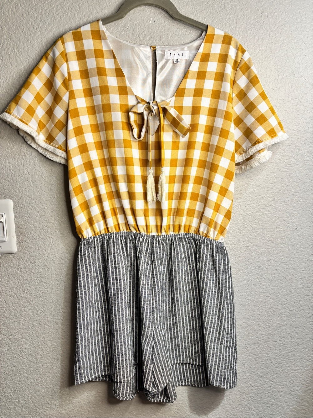 THML Yellow Gingham Tie-Front Blouse - Picture 3 of 6